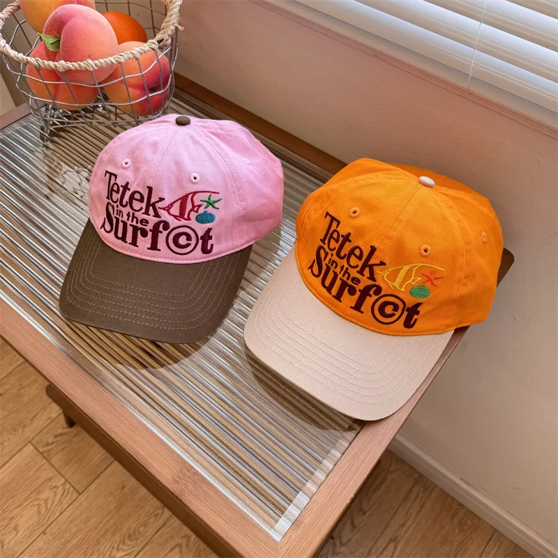 Korean Version Color Match Baseball Cap Clash Embroidered Vintage Duck Tongue Cap Women Summer Versatile Face Sun Baseball Caps
