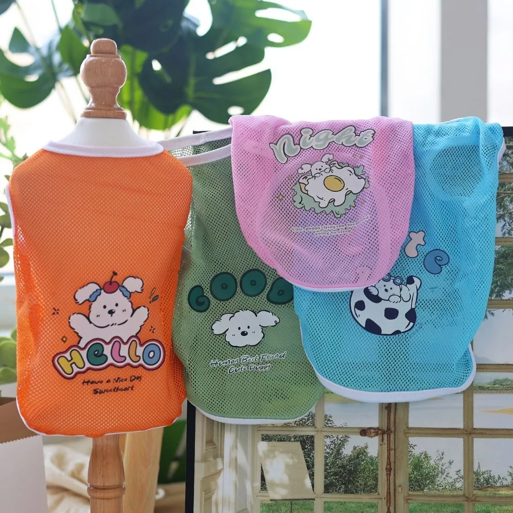 

Cute Breathable Pet Mesh Vest Cartoon Pattern Soft Dog Clothes Thin Cat Sunscreen Vest Medium and Large Dogs