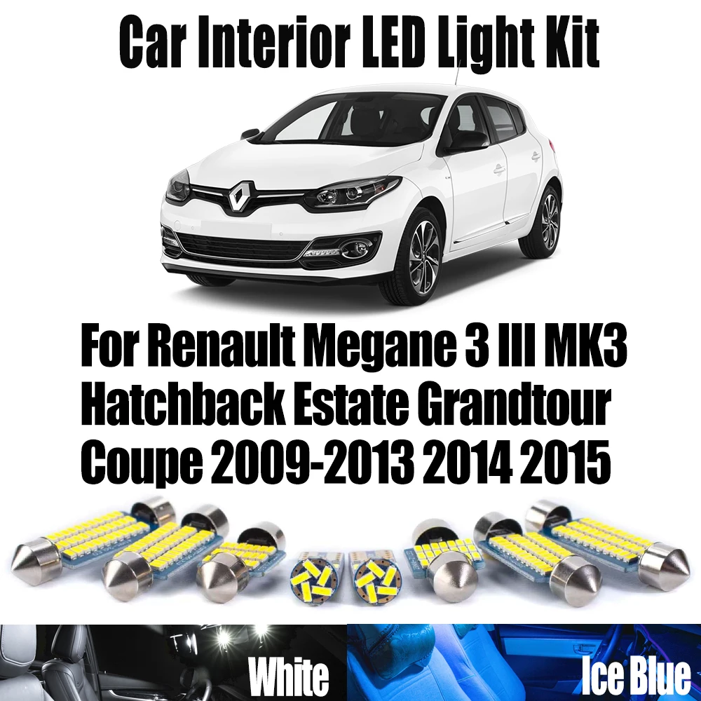LED Interior Map Dome Vanity Mirror Light Kit For Renault Megane 3 III MK3 Hatchback Estate Grandtour Coupe 2009-2015 Car Bulbs