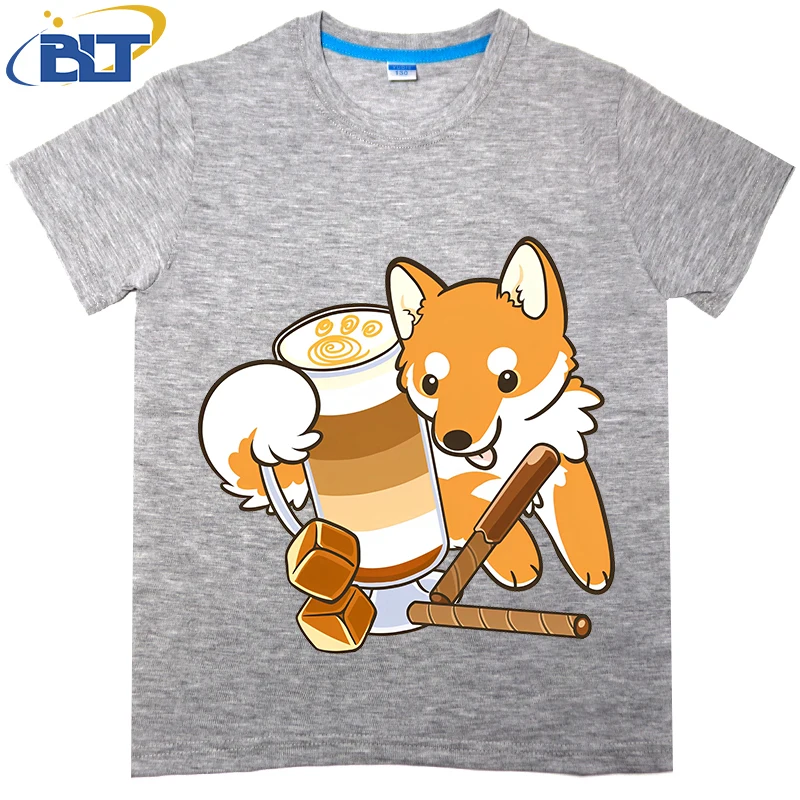 

Caramel Macchiato Shiba Inu printed kids T-shirt summer pure cotton short-sleeved casual top suitable for both boys and girls