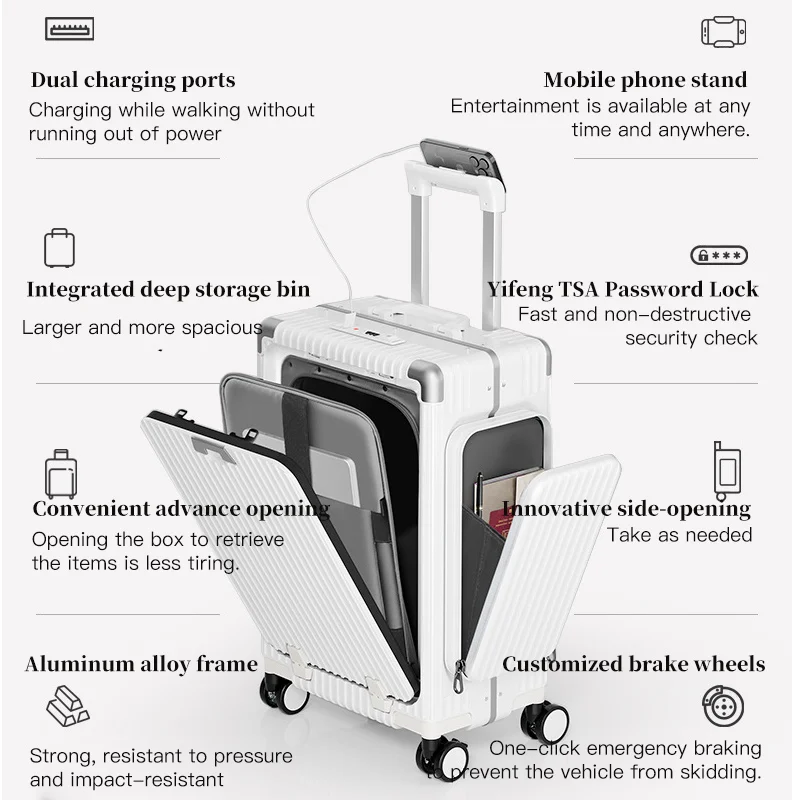 حقيبة فتح أمامية متعددة الوظائف بثلاثة فتحات على الطراز الجديد، مادة كمبيوتر مقاس 20 بوصة مع جيوب مزدوجة الجانب، سعة كبيرة