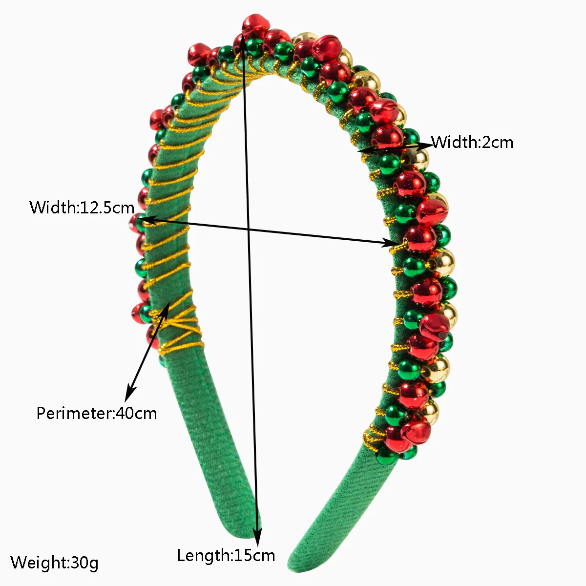 New Red Green Christmas Headband Women\'s Simple Thin Edges Flannel Jingling Bell Beaded Winding Holiday Hair Accessories