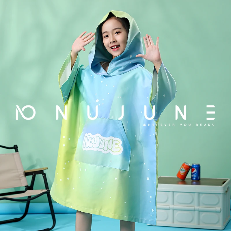 Nu-June Kids Microfiber Quick Dry Hooded Beach Towel Outdoor Swimming Changing Bathrobe Surf Cloak  Baby Diving Poncho