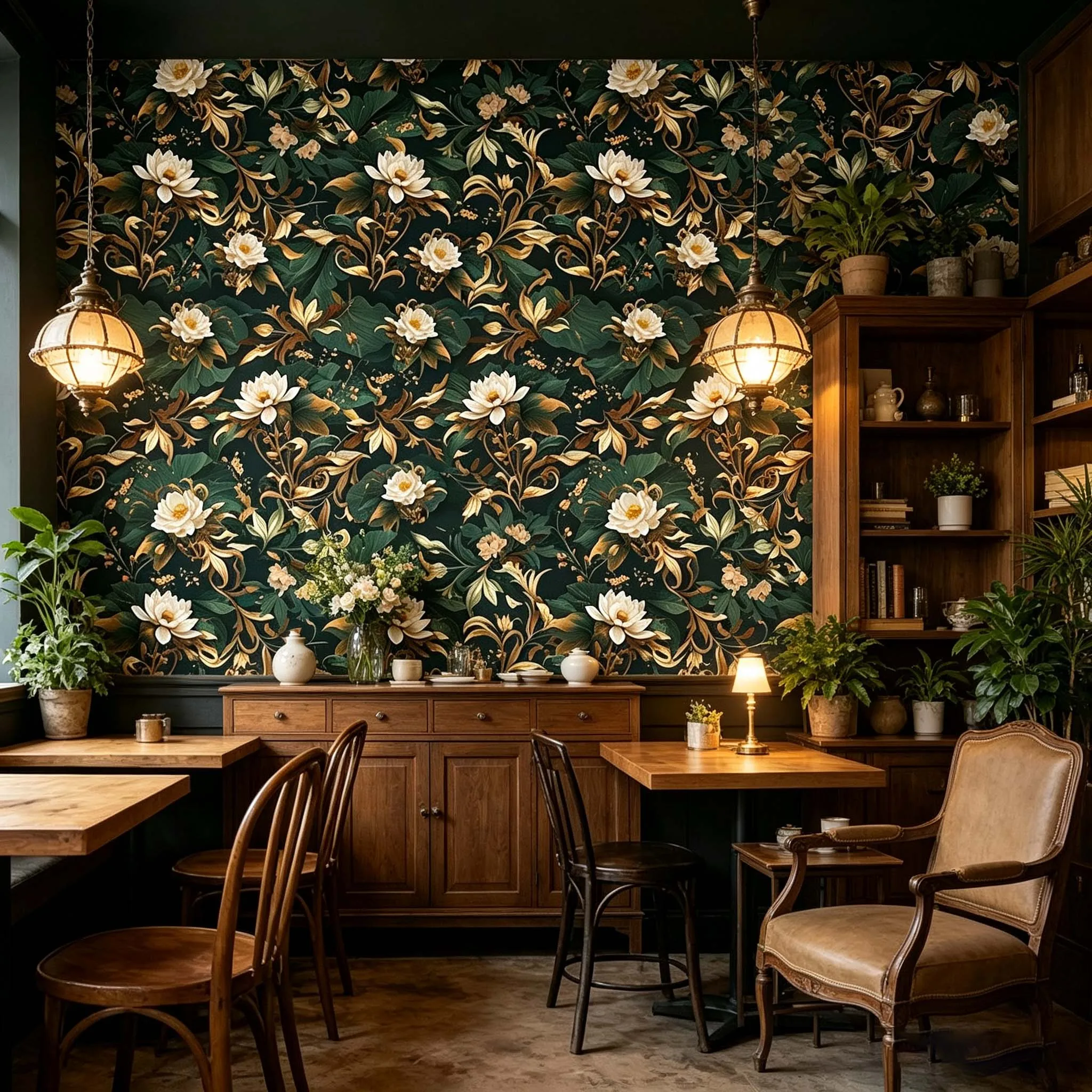 Self Adhesive Moisture-Proof Dark Floral Wallpaper Furniture Cabinet Renovation Sticker American Rose Style Retro Wallpaper