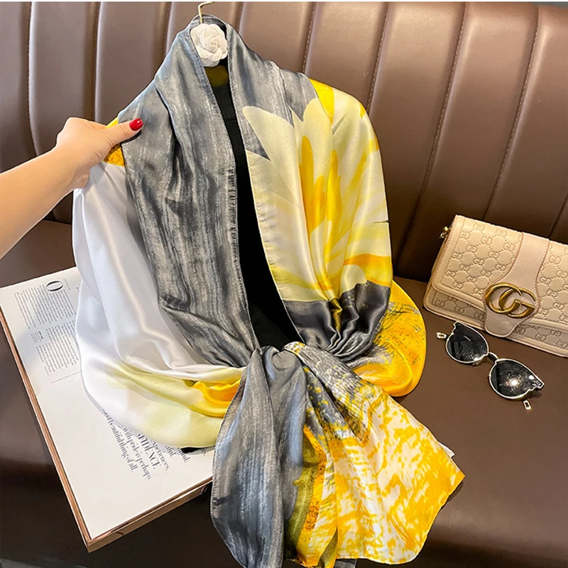 Spring Scarf Women\'s Luxury Design Scarf Silk Smooth Scarf Soft Muslim Headband Shawl Beach 85x180cm