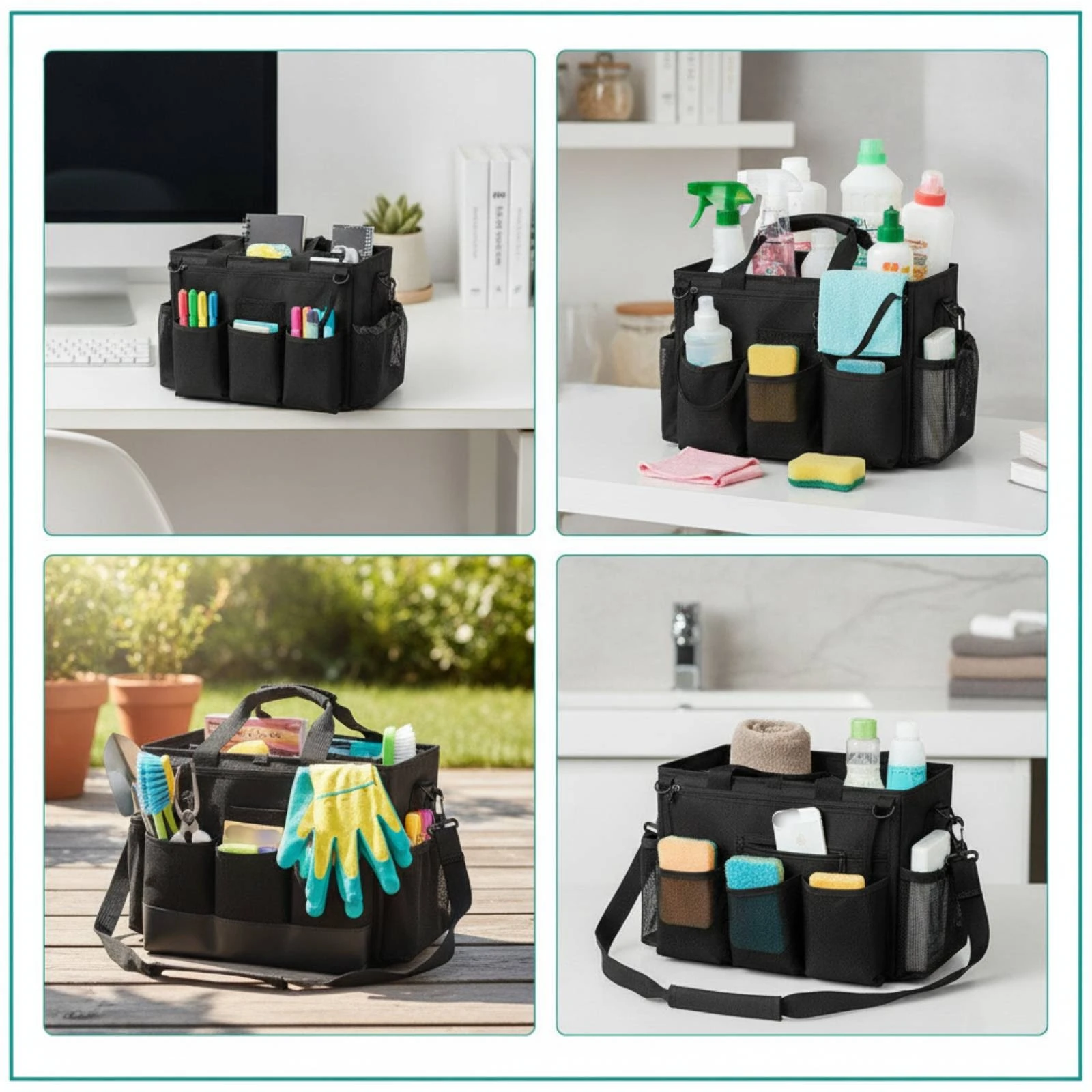 Cleaning Carrier with Divider Portable Cleaning Carrier with Handle Tool Bag with Pockets Removable Long-Lasting