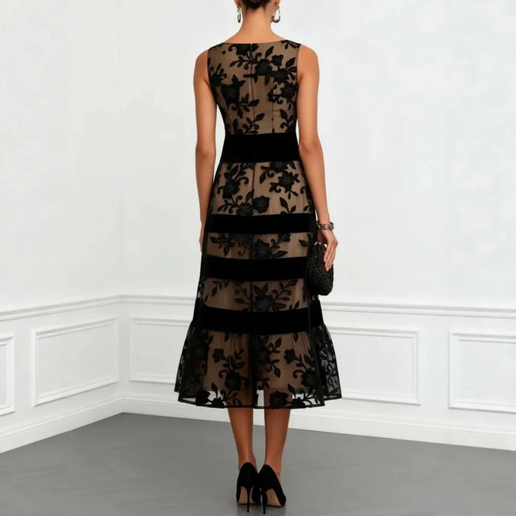 2026 Style Black Mesh Float Jacquard Machine Patchwork Slim-fit Clothes Evening Dresses Clothing Outfits Vestidos Beach