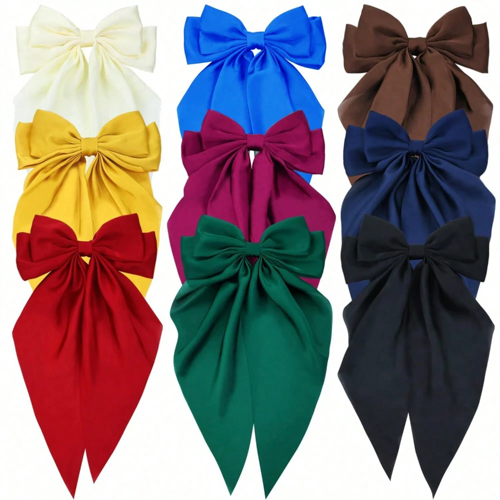 Large Satin Bow Hair Bows Extra Long Tail Ribbon Huge Bow Hair Clips For Women/Girls Suitable For Any Occasion Halloween