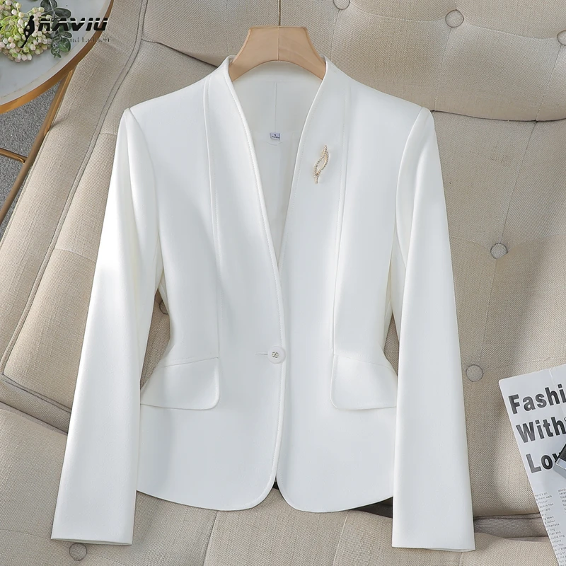 

NAVIU Fashion Women White Black Apricot Solid Blazer Female Long Sleeve Single Button Suit Jacket Coat Ladies Office Outerwear