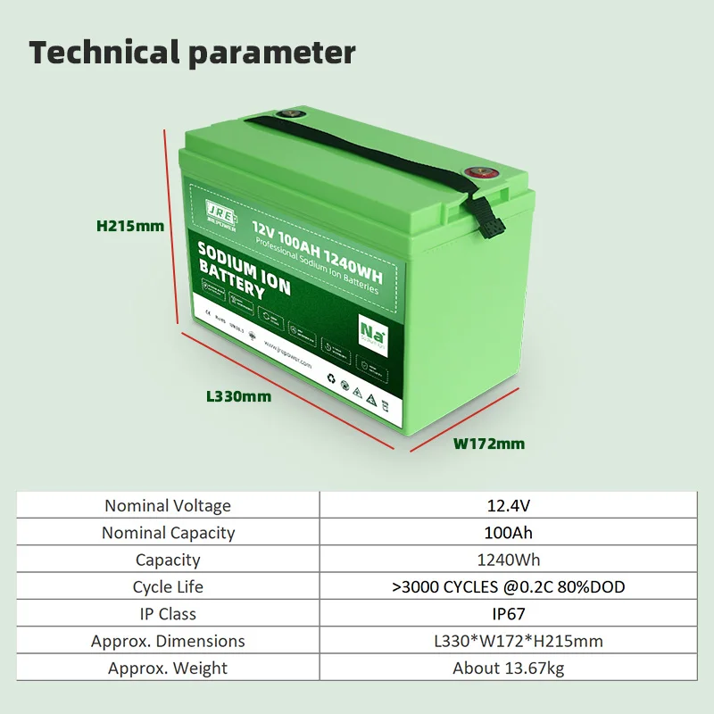 New Technology Light Weight Long Cycle Life 3.1V Sodium Ion AA 12V 100Ah NA Battery Cylindrical