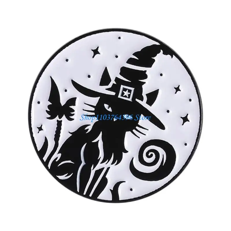  Enamel Black Cats Witch Brooch Goth Jewelry Accessory With Moon Detail For Punk Clothing Decoration Accessories