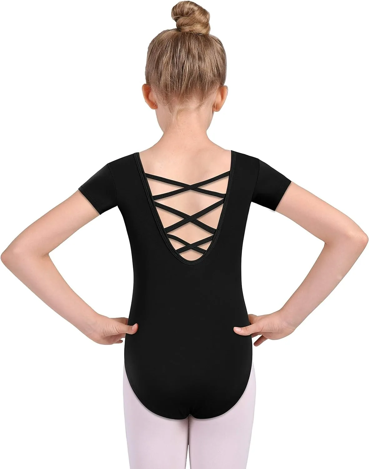 Girl's Ballet Dance Leotard Crisscross Back Short Sleeve Leotards Toddler Dancewear Gymnastic Outfits