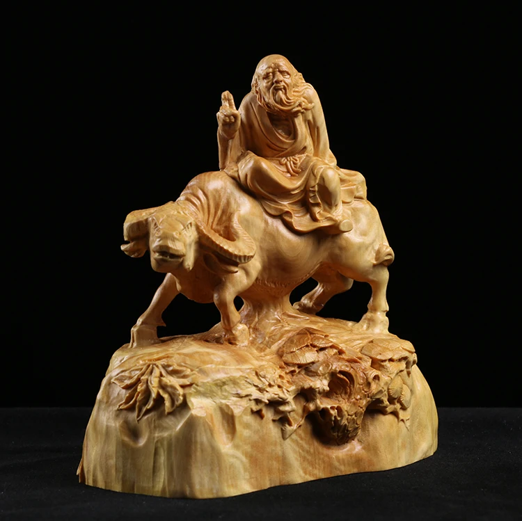 Boxwood 12cm Lao Tzu Sculpture Wood Carving Statue Chinese Historical Saint Collection Home Decor