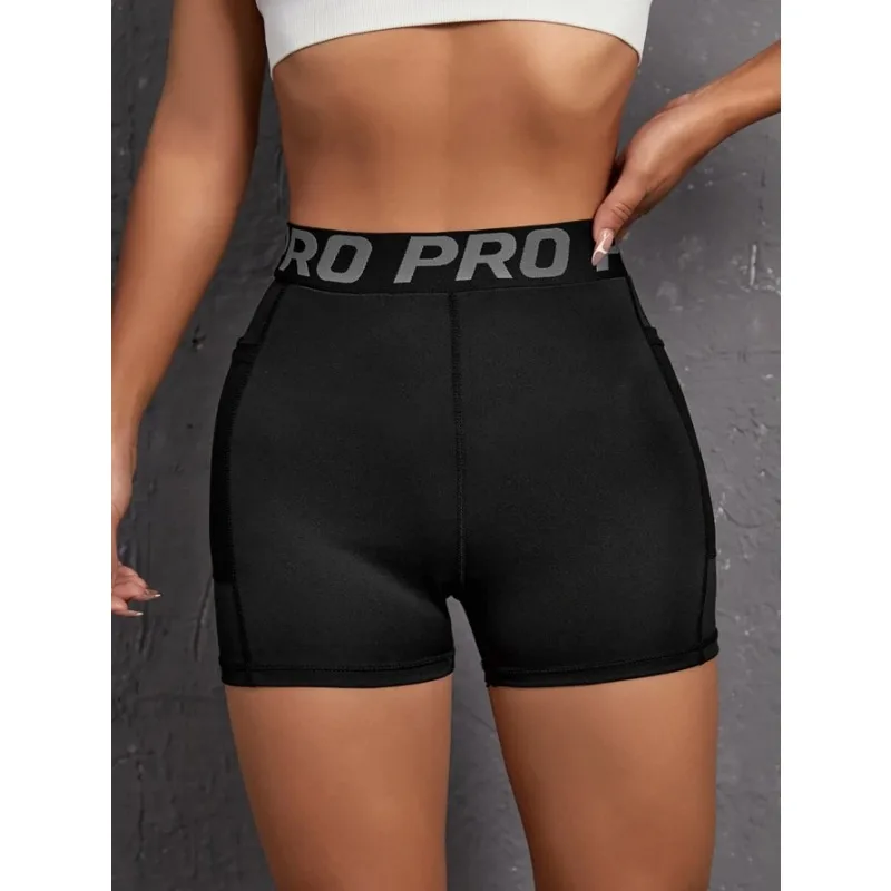 Women Seamed with Pocket Three Point Pants Yoga Shorts High Waist Letter Elastic Butt Lift Leggings Gym Trainning Slim Leggings