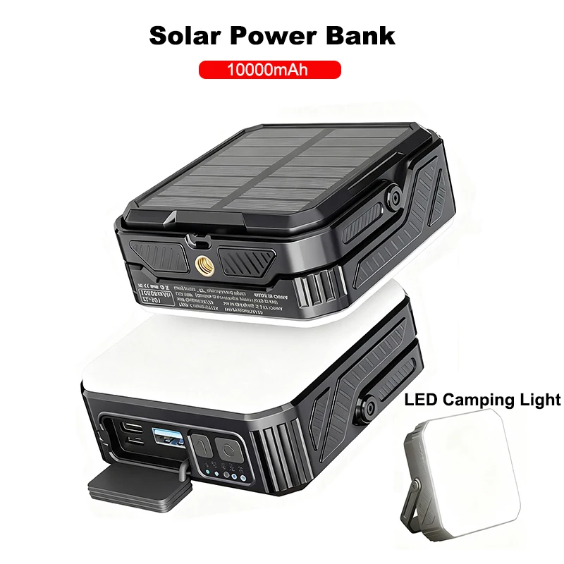

10000mAh Solar Power Bank Waterproof Portable Charger Powerbank Camping Light for iPhone Samsung Huawei Xiaomi External Battery