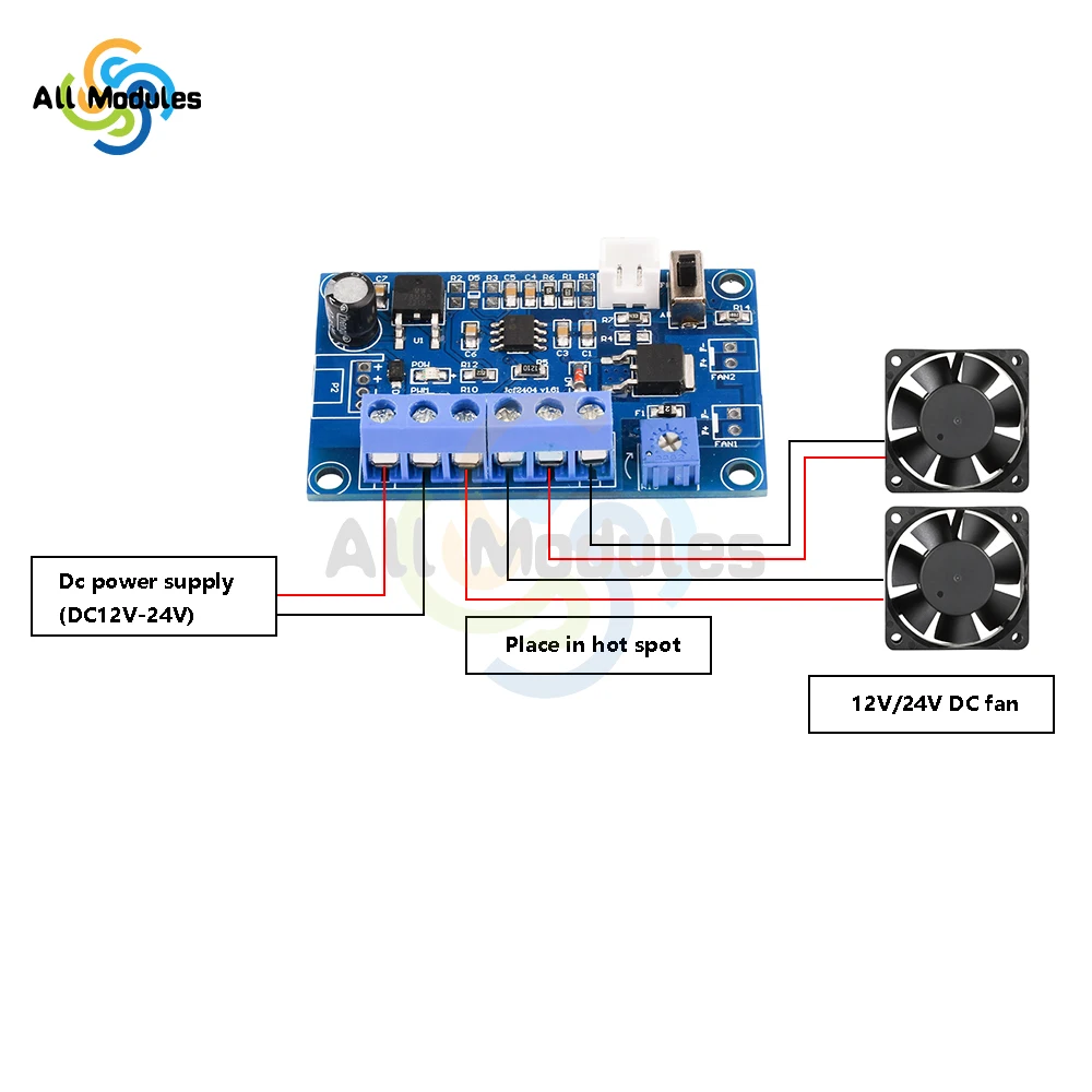 DC12V 24V Fan Temperature Control Governor PWM Temperature Control Speed Control Module DC Fan Intelligent Temperature Sensor