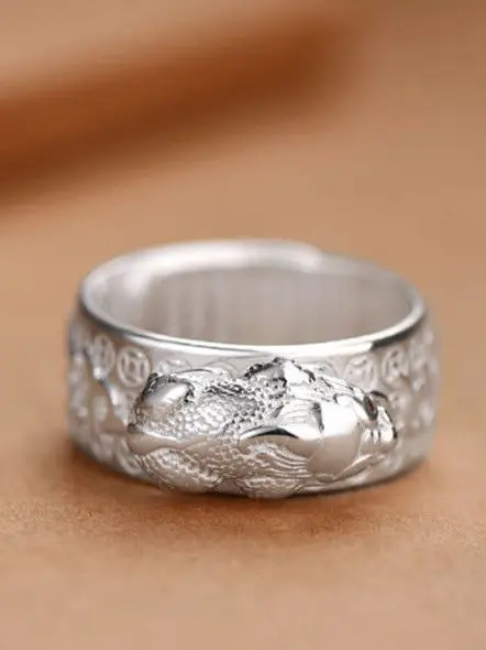 Weier Retro Xiu Ring Men Women Fashion Wide Version 925 Silver Index Finger Ring Six-Syllable True Word Open Ring