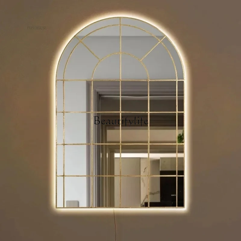 

Retro Iron Art Decorative Wall Mirrors Restaurant Professional Alien Decoration Mirror Arched Partition Foyer Decorative Mirrors