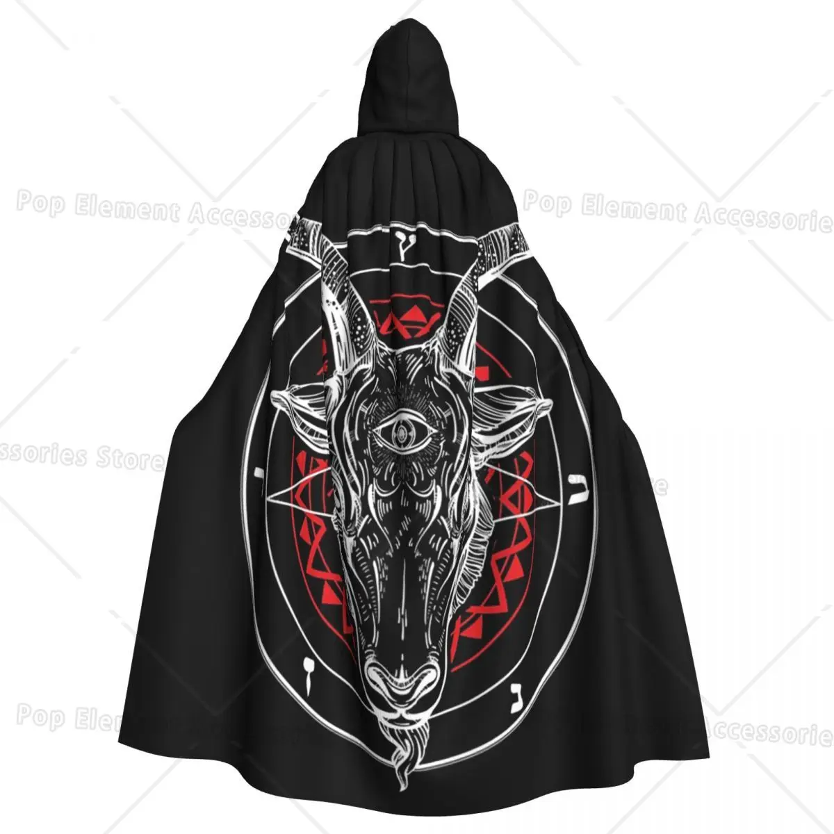 Satanic Goat Baphomet Circle Satan Symbol Lucifer Devil Long Hooded Cloak Witch Costume Cosplay Cape HalloweenParty Adult Unisex