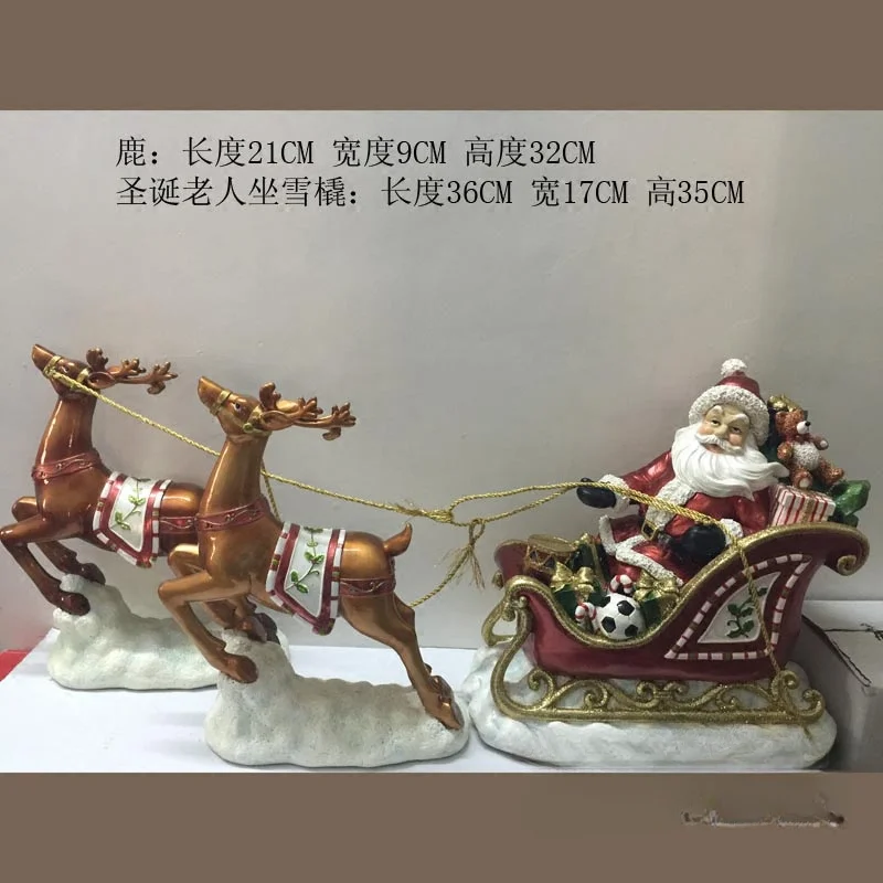 Deer pulling Santa Claus, sledding, ornaments, holiday gifts, Christmas