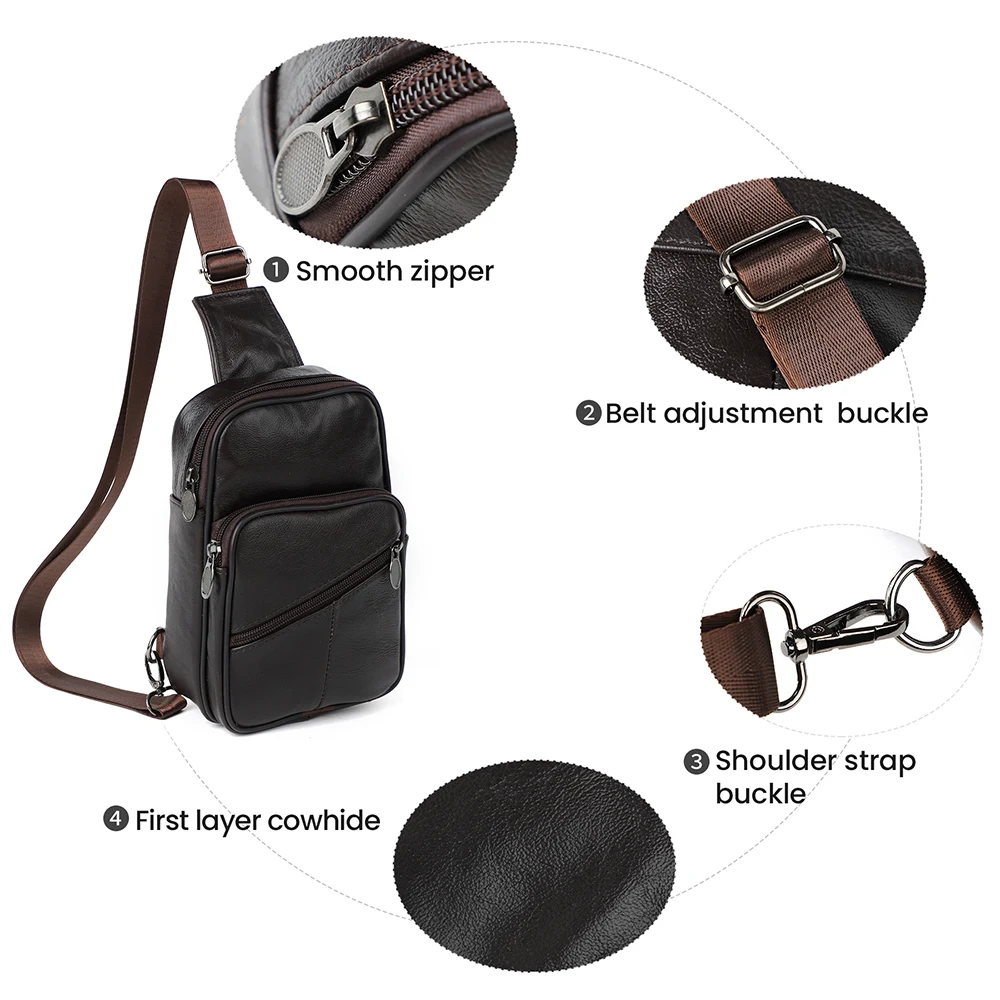 JOYIR Genuine Cowhide Leather Men Chest Pack Trendy Casual Shoulder Crossbody Bags for Male Messenger Sling Bag Satchel Bags