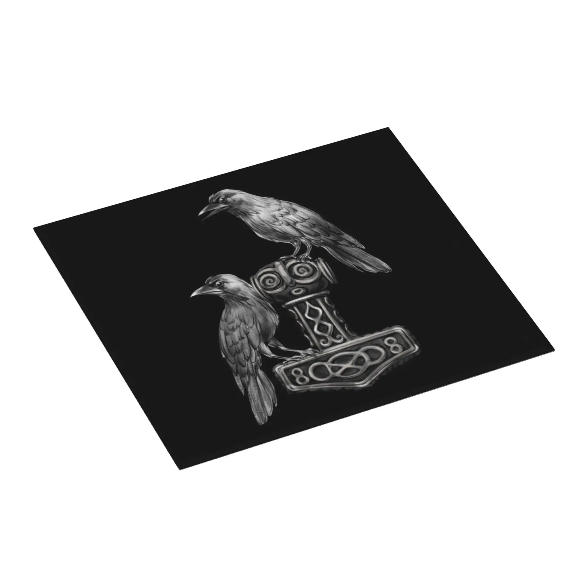 Thor Hammer Mjolnir with Odin Ravens Non‑Slip Waterproof Absorbent Barware Norse Viking God Bathroom Drying Mat For Kitchen