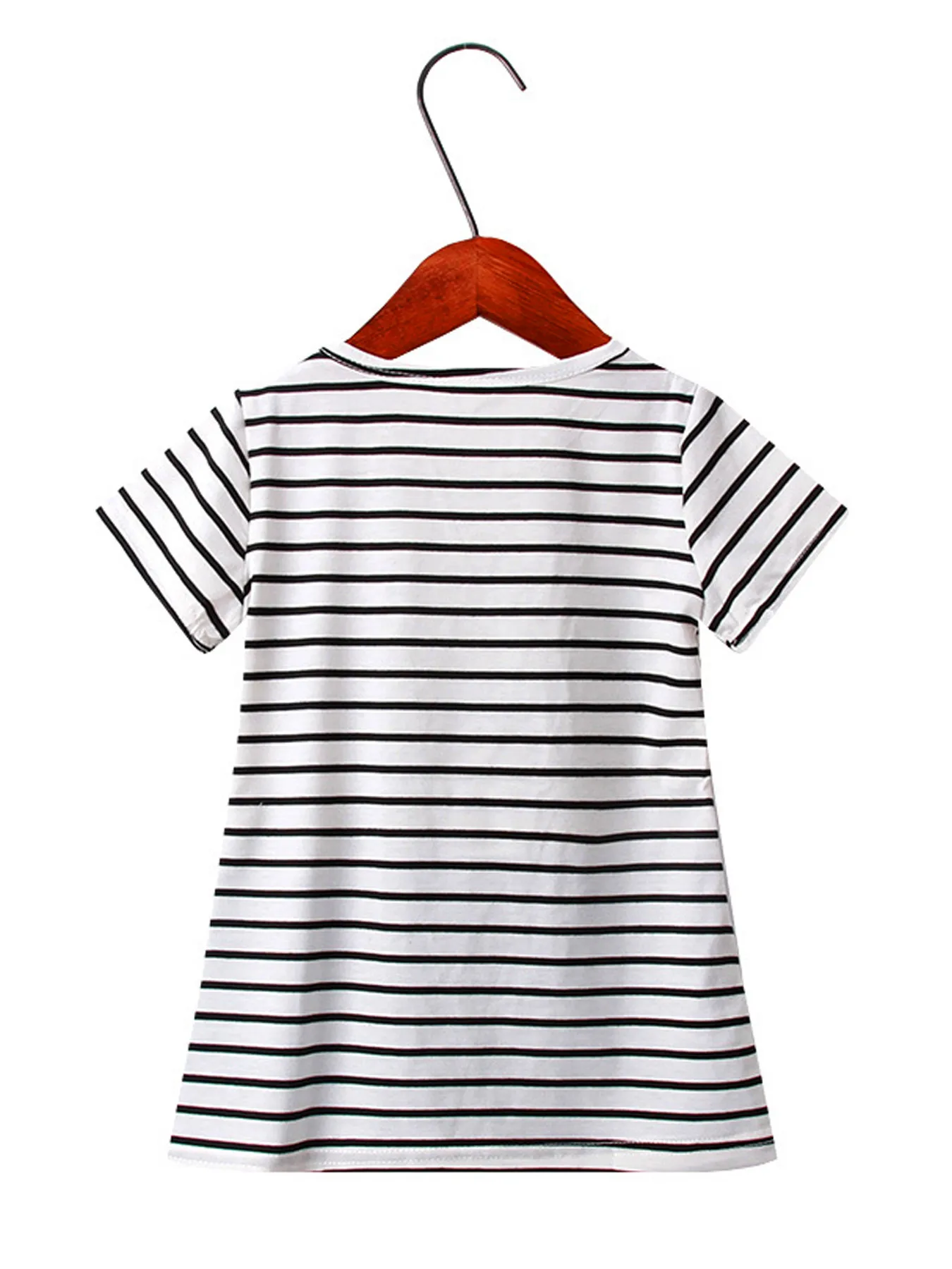 Girls Daily Wear Cartoon Rabbit Dress with Striped Splicing Short Sleeve A-Line Skirt Fashion Toddler Outfit view 2