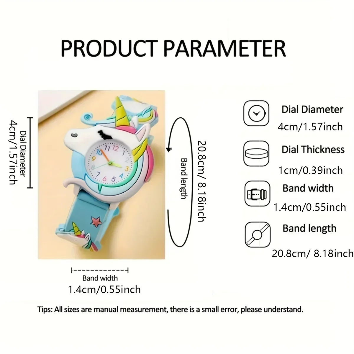 1/3pcs-New لطيف الكرتون 3D يونيكورن سيليكون حزام الأطفال ووتش الأطفال طالب ووتش
