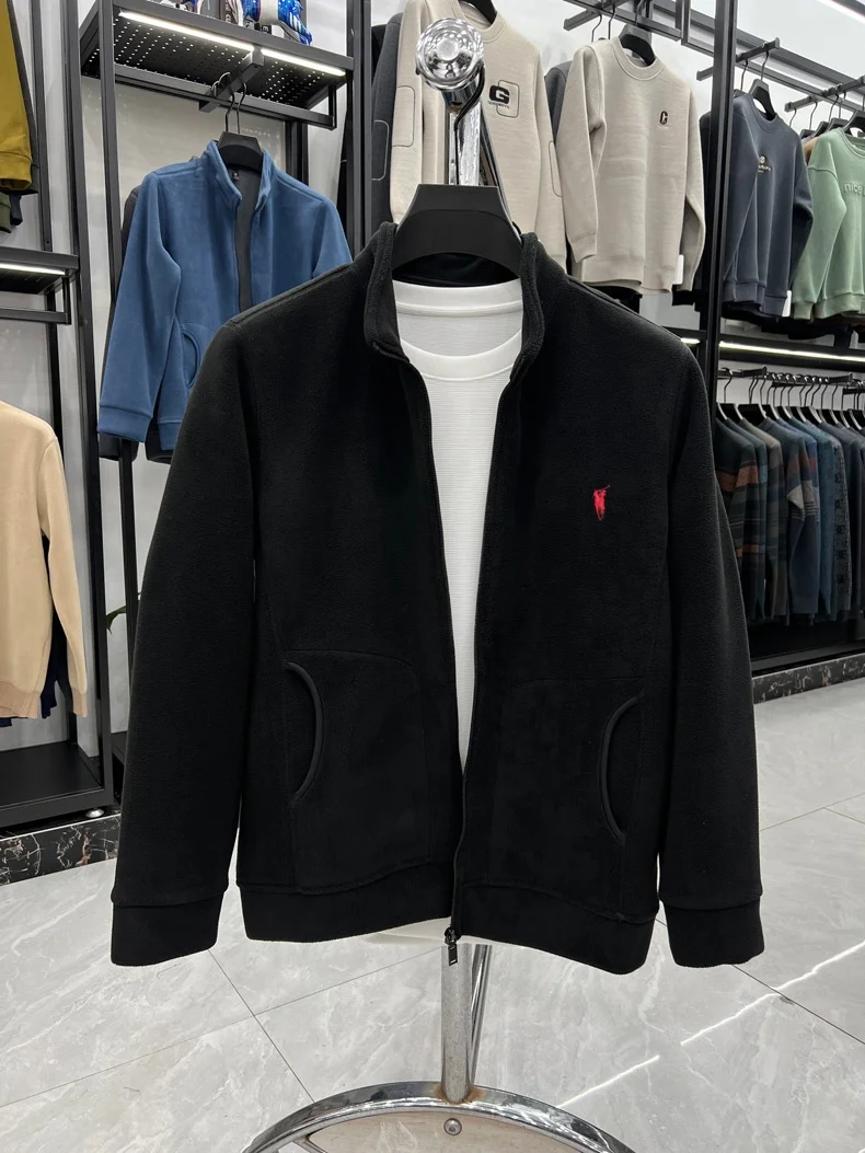 Luxuriöse Plüsch-Winterjacke mit Stehkragen für Herren, Designer-Marke, Pony-Stickerei, Modischer und Bequemer Reißverschluss-Mantel – Detail 13