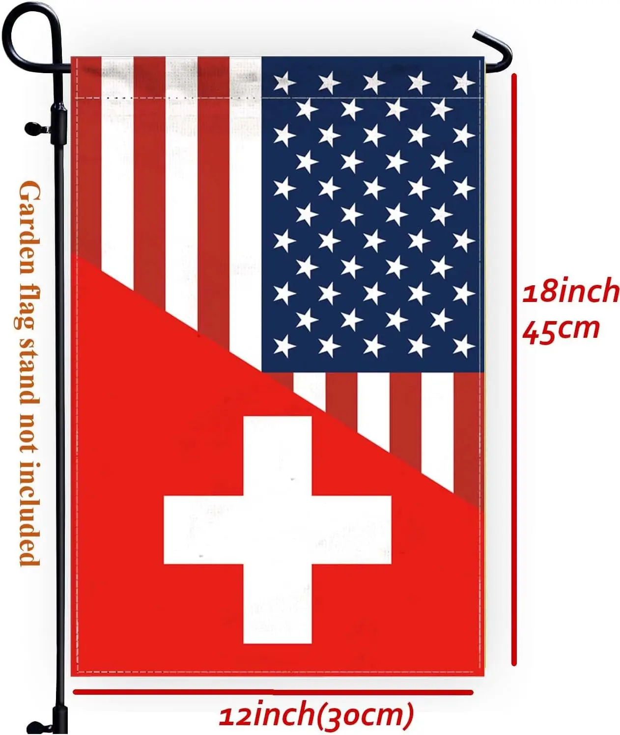 Switzerland USA Friendship Garden Flag,12x18 in Heavy Duty Swiss American Combo Outdoor Banner for Patio Yard with Double Side