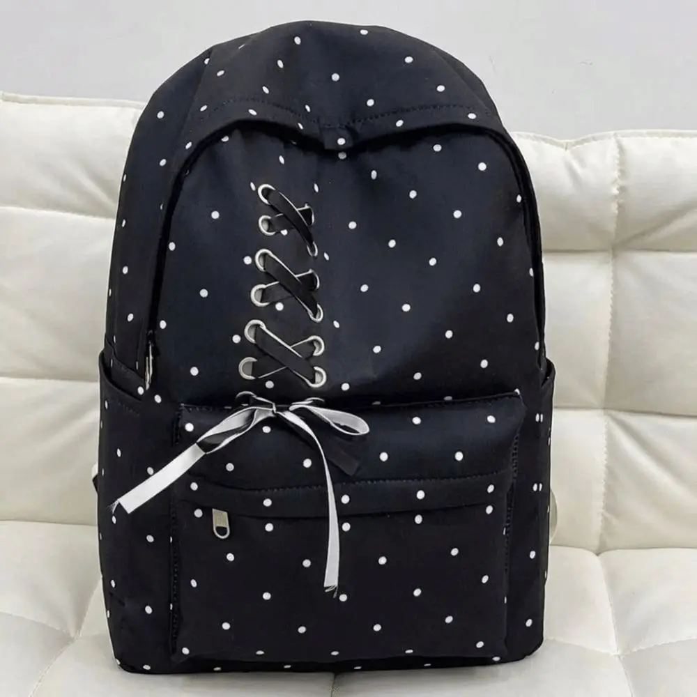 Casual Bow Dot Backpack Large Capacity Daypack Students School Bag Scratch Prevention Polyester Nylon Backpack Sport