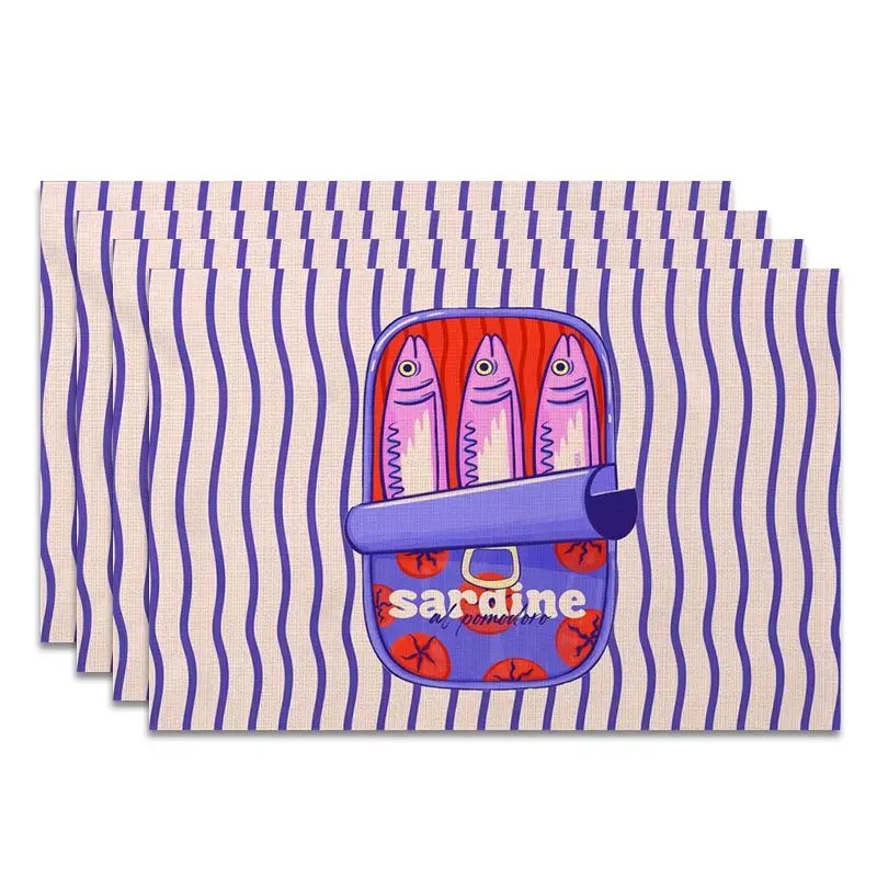 4Pcs, Purple Wave-Striped Sardine Placemats, the Best Placemats, Washable, Suitable for Holiday Parties, Home Decor, Kitchen Countertops, Rectangular Dining Rooms, Make Your Dining Room and Kitchen More Beautiful, a Birthday Gift and Housewarming Party Gift for Family and Friends