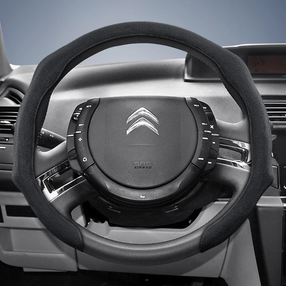 Suitable for Citroen Premium Suede Snap-On Steering Wheel Cover, Non-Slip and Durable, for C3 C4 X Berlingo C5 Aircross Jumper
