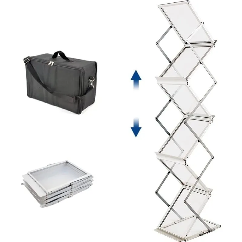 

Pop up Aluminum Magazine Rack, 6 Pockets Brochure Display Stand, Foldable Literature Rack Magazine Catalog Display Stand