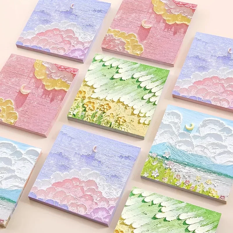 80Sheets Oil Painting Landscape Memo Pads Sticky Notes Hand Account Material Paper Note Book Sticky Note Paper Korean Stationery