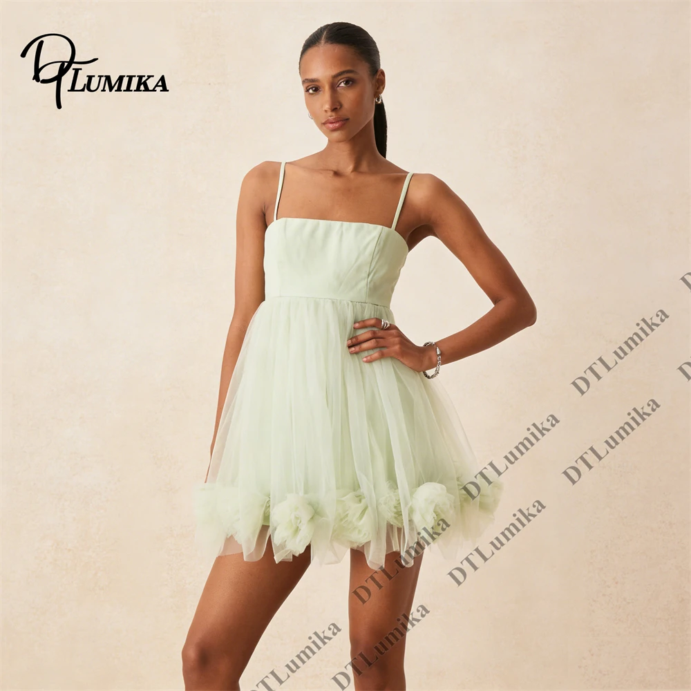 DTLumika 2026 Summer Mini Tulle Dress for Women, Spaghetti Straps Short Gown, Customized Plus Size Beach Holiday Party Dresses