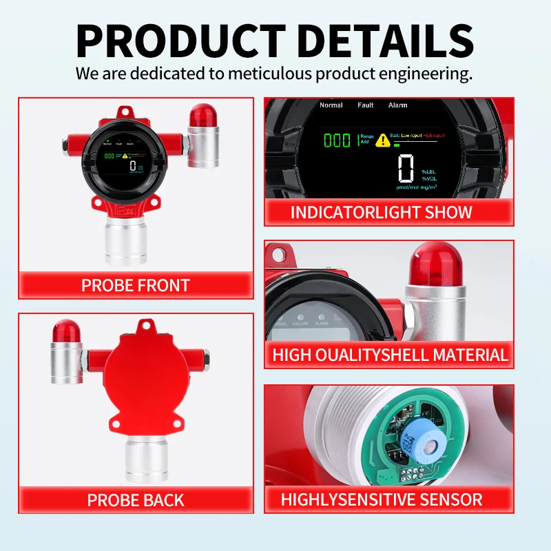 Fixed H2 Gas Detector 100%LEL Industrial ATEX CE FCC 4-20mA RS485 Output 2 Switch Signals Hydrogen Gas Leak Detector