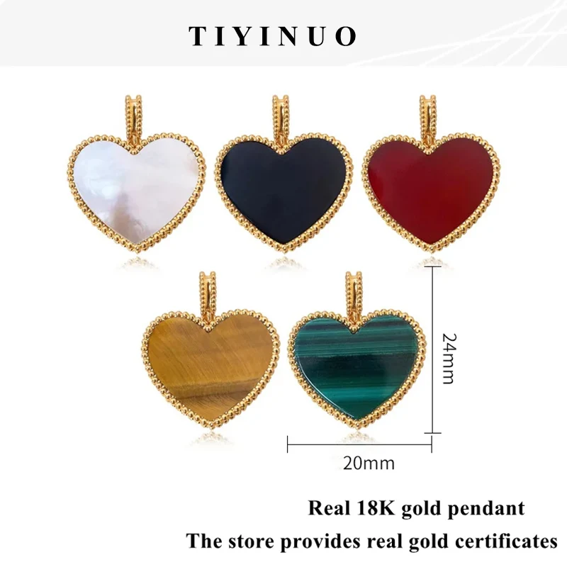 

TIYINUO Pure Gold Pendant Au750 Real 18k Gold Heart Shape Pendant for Women Fashion Exquisite Jewelry Hot Agate Stone Necklace