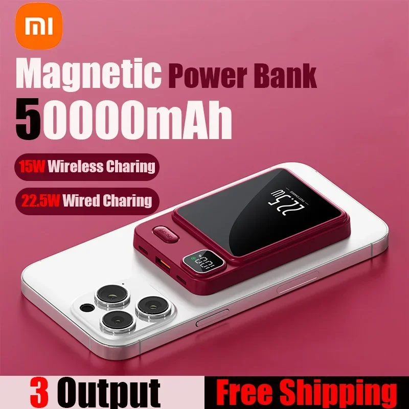 Xiaomi-Chargeur magnétique sans fil 50000mAh, batterie externe Magsafe, charge rapide, pour Android iPhone 15 16