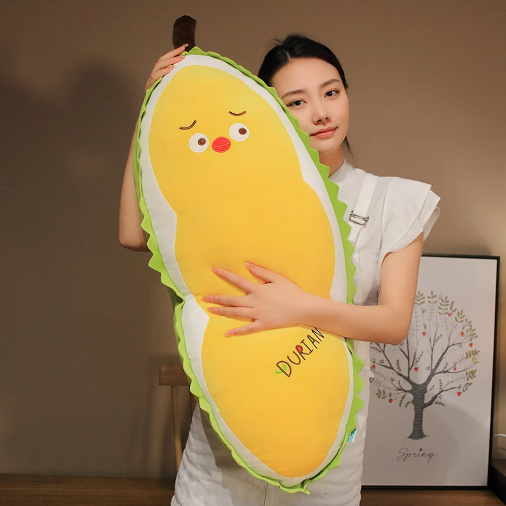 20-100cm Durian Yellow Chick Plush Toy Cute Stuffed Fruit Long Pillow Squishy Down Cotton Funny Food Plushie Gifts for Kids Girl