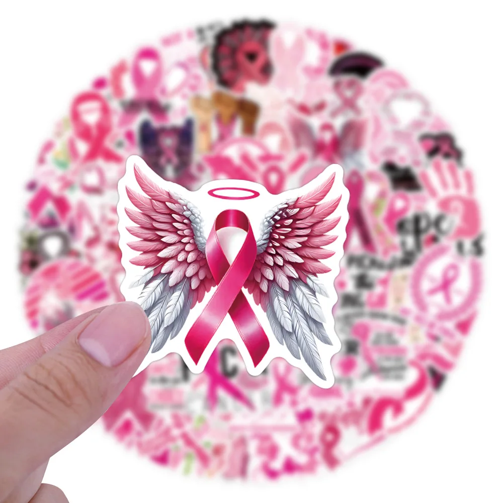 110PCS Pink Ribbon Breast Cancer Awareness Sticker DIY Scrapbook Luggage Laptop Phone Guitar Waterproof Decals view 3