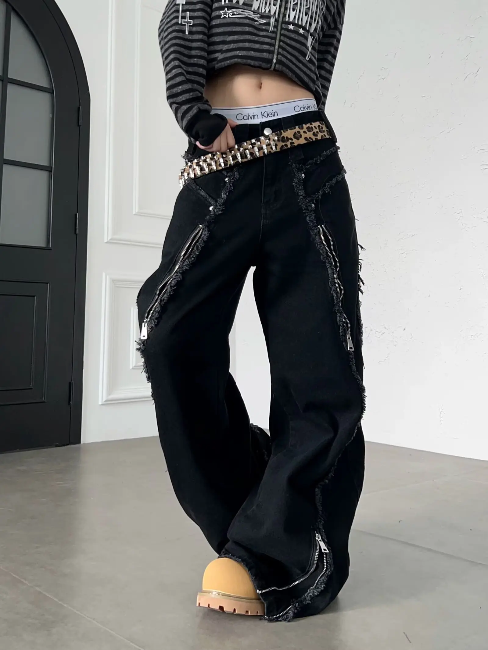 Gothic Retro Baggy Unisex Mopping Pants Y2K Jeans High Street Patch Hip Hop Streetwear Straight Washed Black Baggy Jeans
