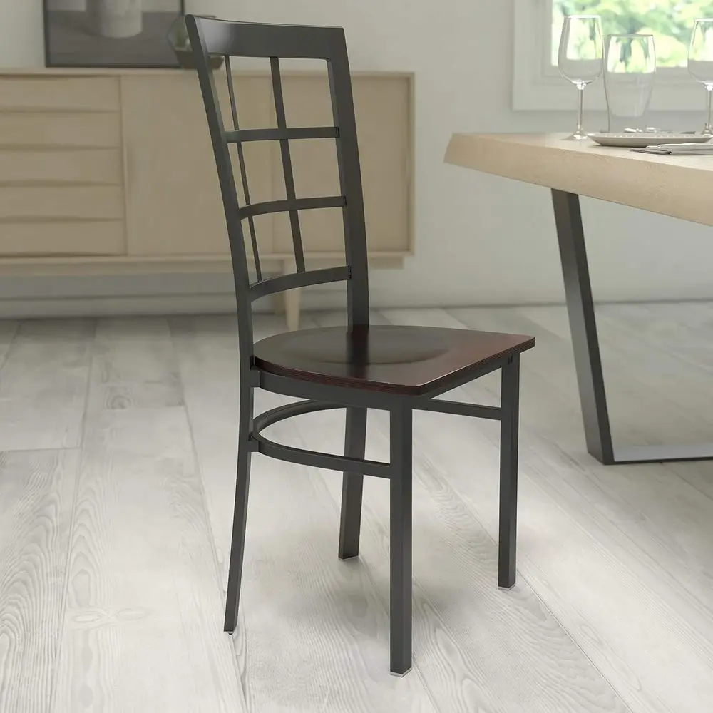 Walnut Wood Seat Metal Restaurant Chair with Black Backrest