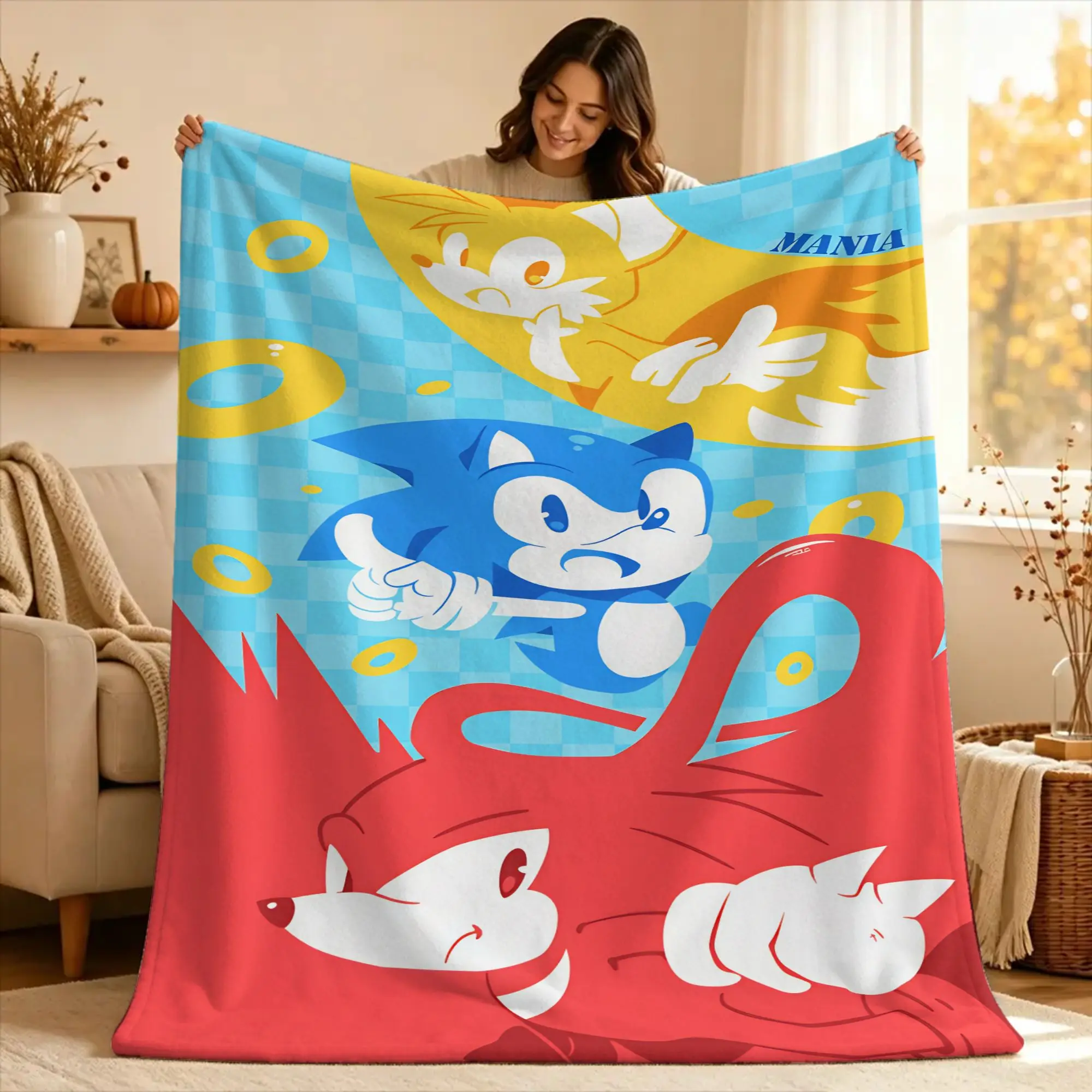 S-sonic The Hedgehog  Blanket  Travel Office Flannel Bedding Throws For Living Room Warm Custom DIY Quality Bedspread Gift
