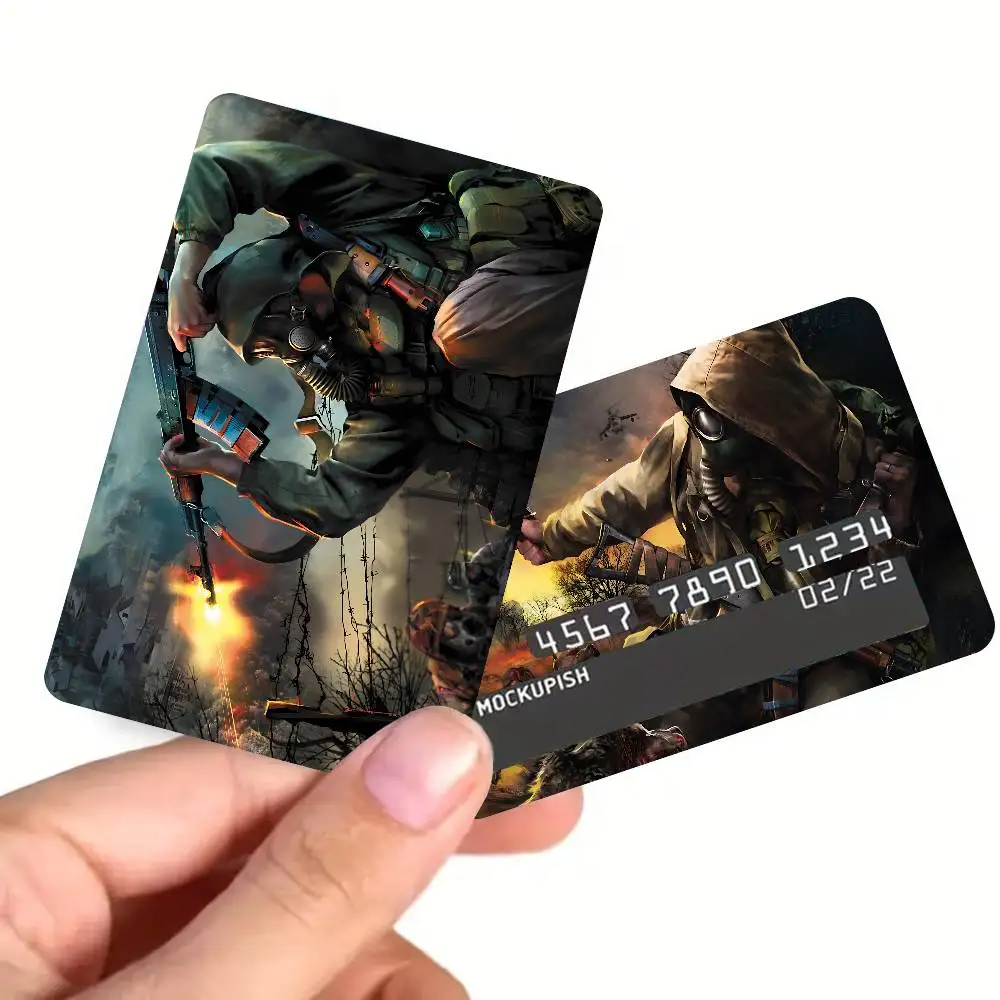 Classic Horror Game S-Stalker Anime Cartoon Bear Skin Sticker Film Tape Case for Big Credit Debit Card Front Side