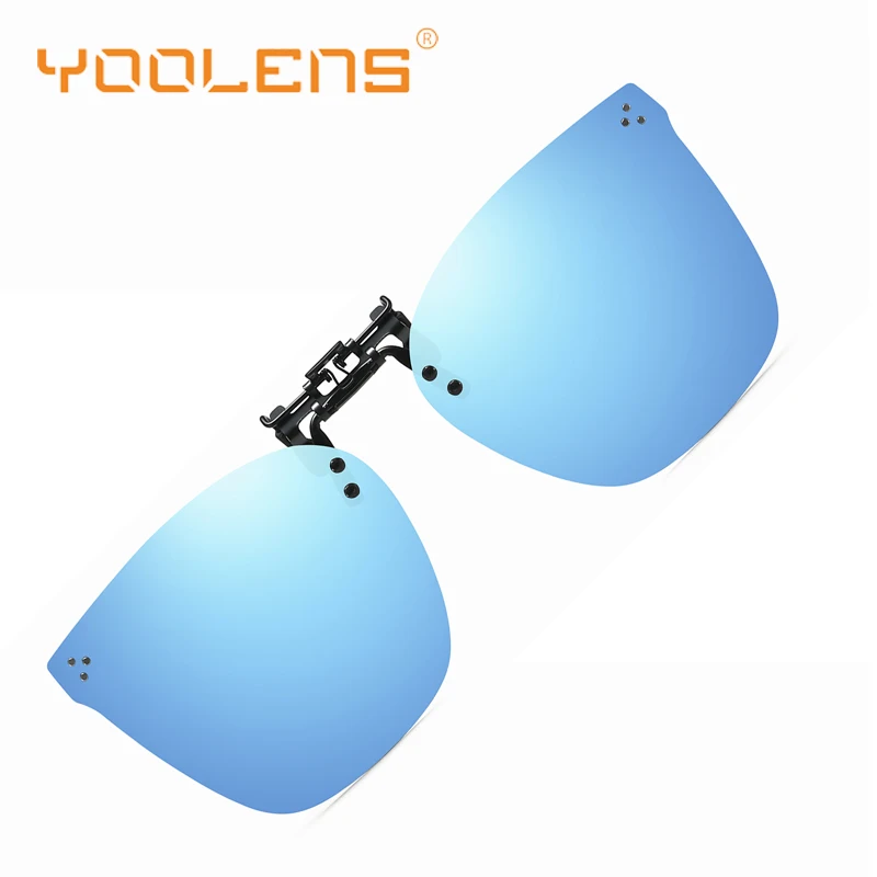

YOOLENS Polarized Fishing Outdoor Clip-on Mirror Blue Flip Up Rimless Square Sunglasses for Prescription Glasses Lens UV400
