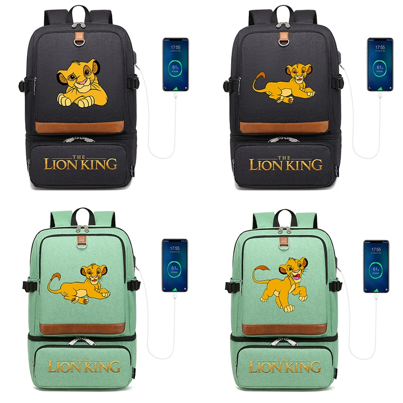 Disney The Lion King Simba Simba Backpacks Laptop Backpack Insulated Compartment USB Cooler Bag School Picnic Lunch Bag