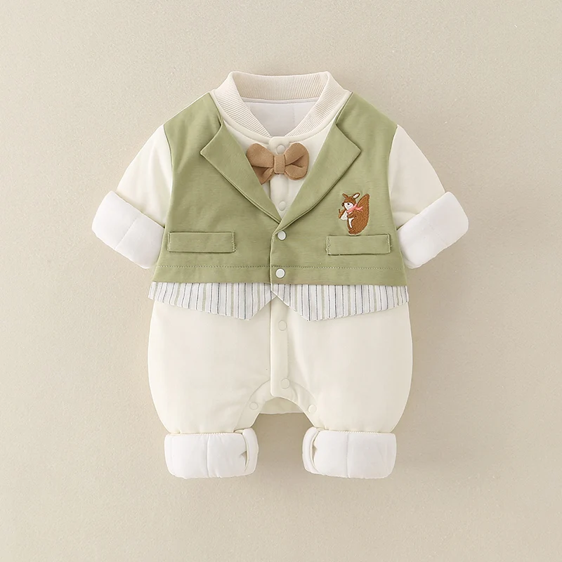 

Warm Cotton Baby Rer Spring Autumn Outfit Gentleman Sle False Two-Piece Harajuku Jaet Thin Cotton Clothes for Boys