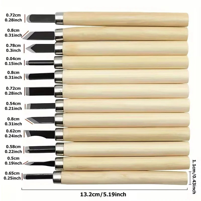 6/8/12 قطعة سكين إزميل النقش اليدوي أداة نحت مفصلة أساسية طقم إزميل مصنوع يدويًا لصنع النجارة المطاطية ZYF