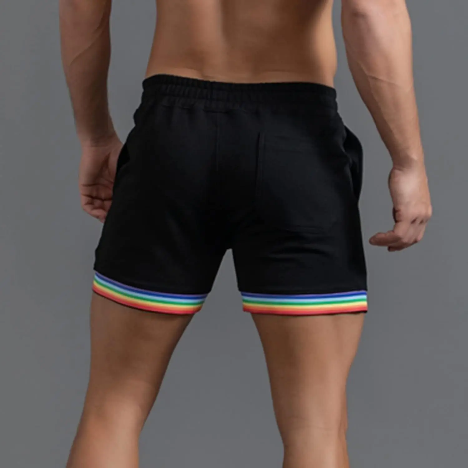 Short arc-en-ciel à rayures multicolores pour homme, pantalon de sport décontracté, short de course à pied, poche de proximité, été